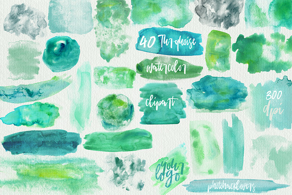 40 Turquoise Watercolor Textures in Objects - product preview 1