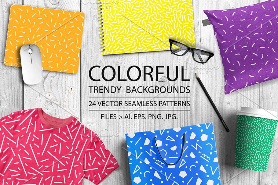 Colorful trendy seamless patterns in Patterns - product preview 8