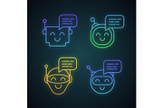 Chatbots messages neon light icons