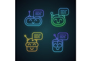 Chatbots messages neon light icons