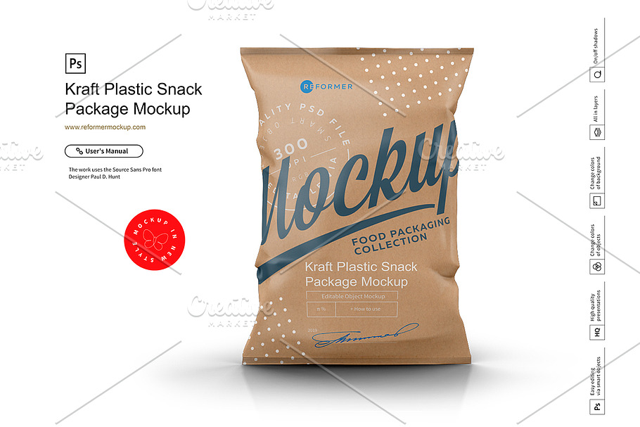 Kraft Plastic Snack Package Mockup in Product Mockups - product preview 8