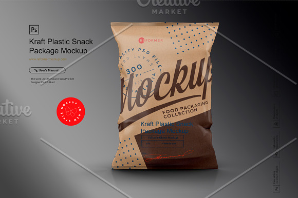 Kraft Plastic Snack Package Mockup in Product Mockups - product preview 2