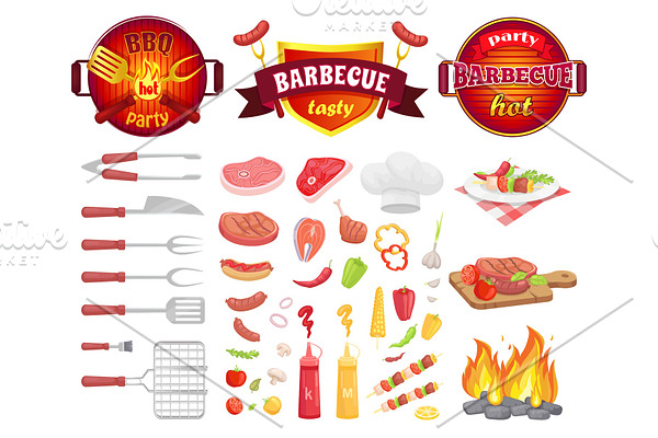 BBQ Party Dishware Vegetables Vector