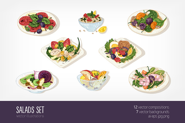 Salad set and backgrounds
