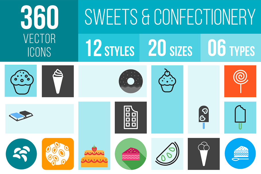 360 Sweets & Confectionery Icons in Graphics - product preview 8