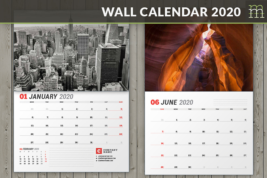 Wall Calendar 2020 (WC037-20) in Stationery Templates - product preview 8