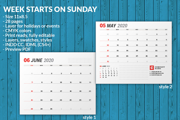 Wall Calendar 2020 (WC037-20) in Stationery Templates - product preview 2