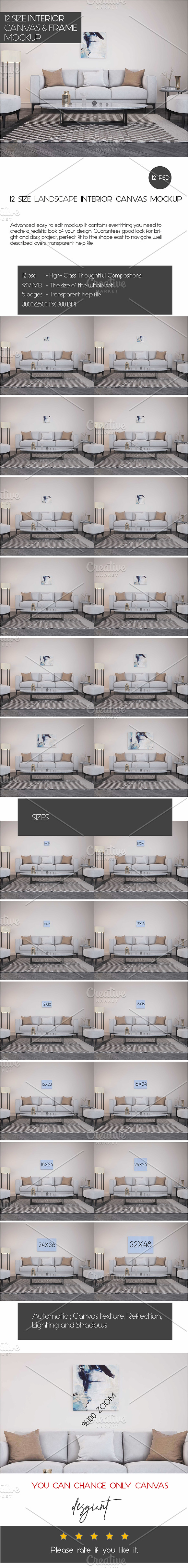 12 Size Interior Canvas Frame MockUp in Product Mockups - product preview 12