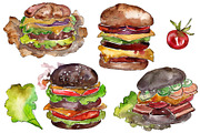 Hamburger black crunchy Watercolor