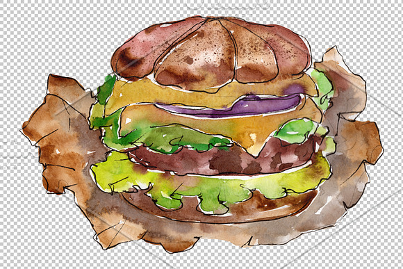 Hamburger black crunchy Watercolor in Illustrations - product preview 4