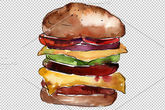 Hamburger black crunchy Watercolor in Illustrations - product preview 5