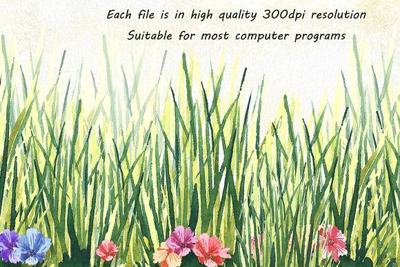 watercolor grass clipart in Illustrations - product preview 1