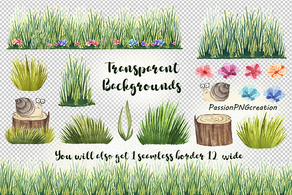 watercolor grass clipart in Illustrations - product preview 2