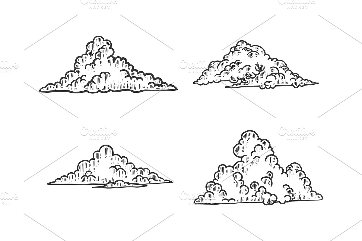 Clouds sketch engraving vector in Illustrations - product preview 8
