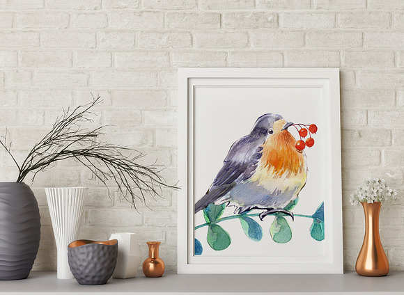 Birds watercolor clipart set in Illustrations - product preview 7