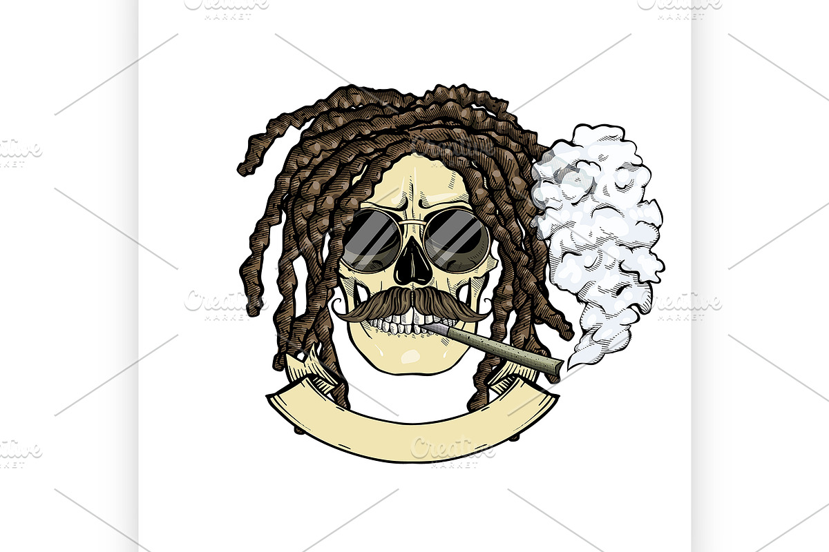 Sketch color skull rastaman in Illustrations - product preview 8