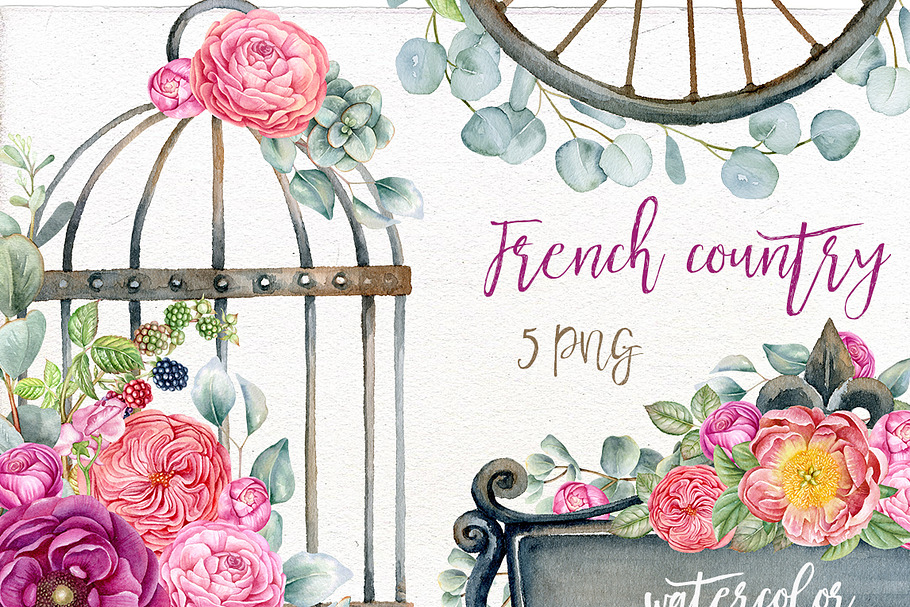 Watercolor French country clip art.