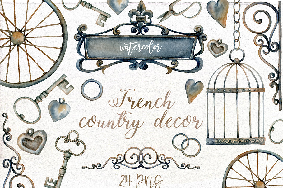 Watercolor French country clip art.