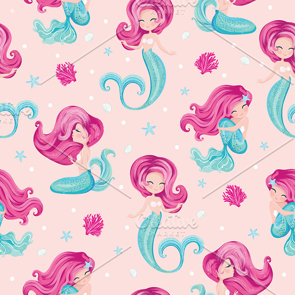 Cute mermaid girl. Mermaid pattern. in Illustrations - product preview 2