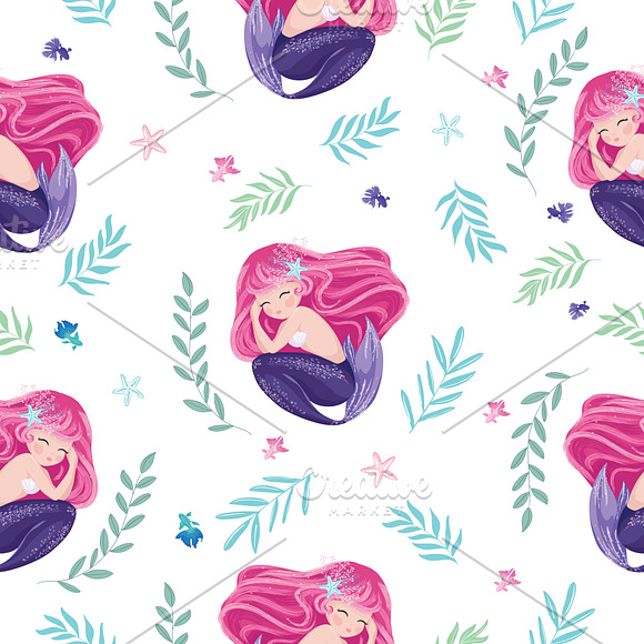 Cute mermaid girl. Mermaid pattern. in Illustrations - product preview 3