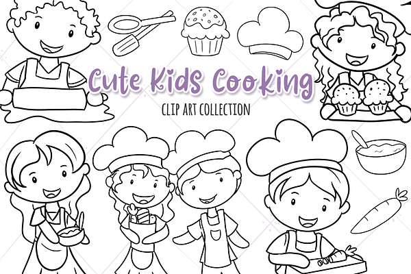 Cute Kids Cooking Digital Stamps