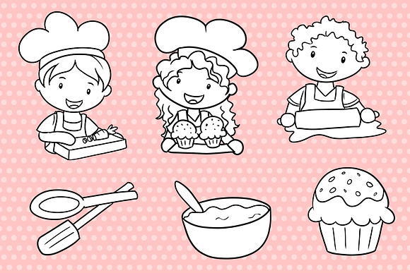 Cute Kids Cooking Digital Stamps in Illustrations - product preview 1