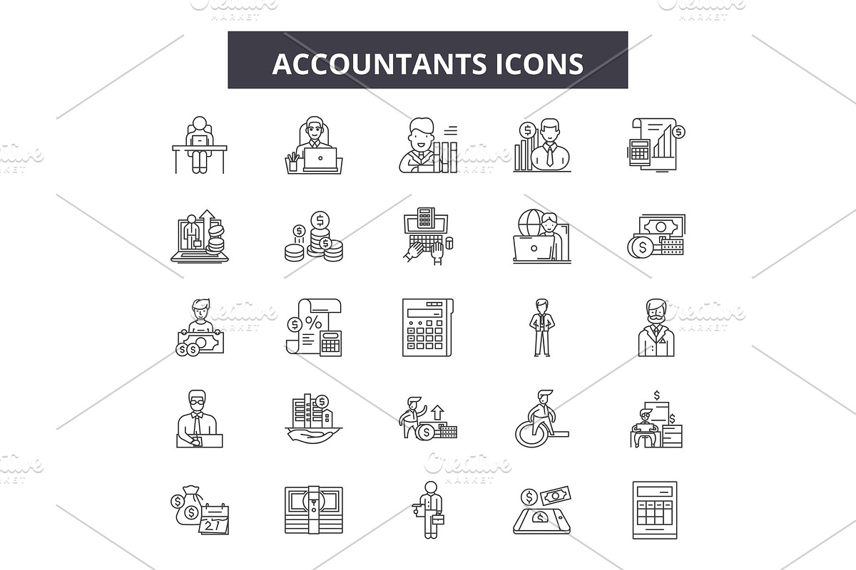 Accountants line icons, signs set in Illustrations - product preview 8