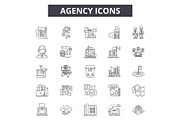Agency line icons, signs set, vector