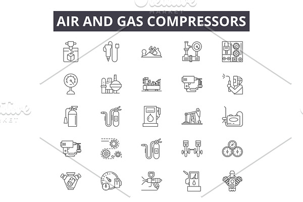 Air and gas compressors line icons