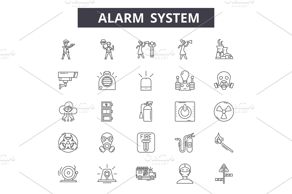 Alarms system line icons, signs set in Illustrations - product preview 8