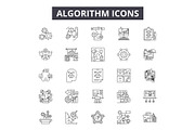 Algorithm line icons, signs set