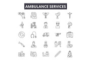 Ambulance services line icons, signs