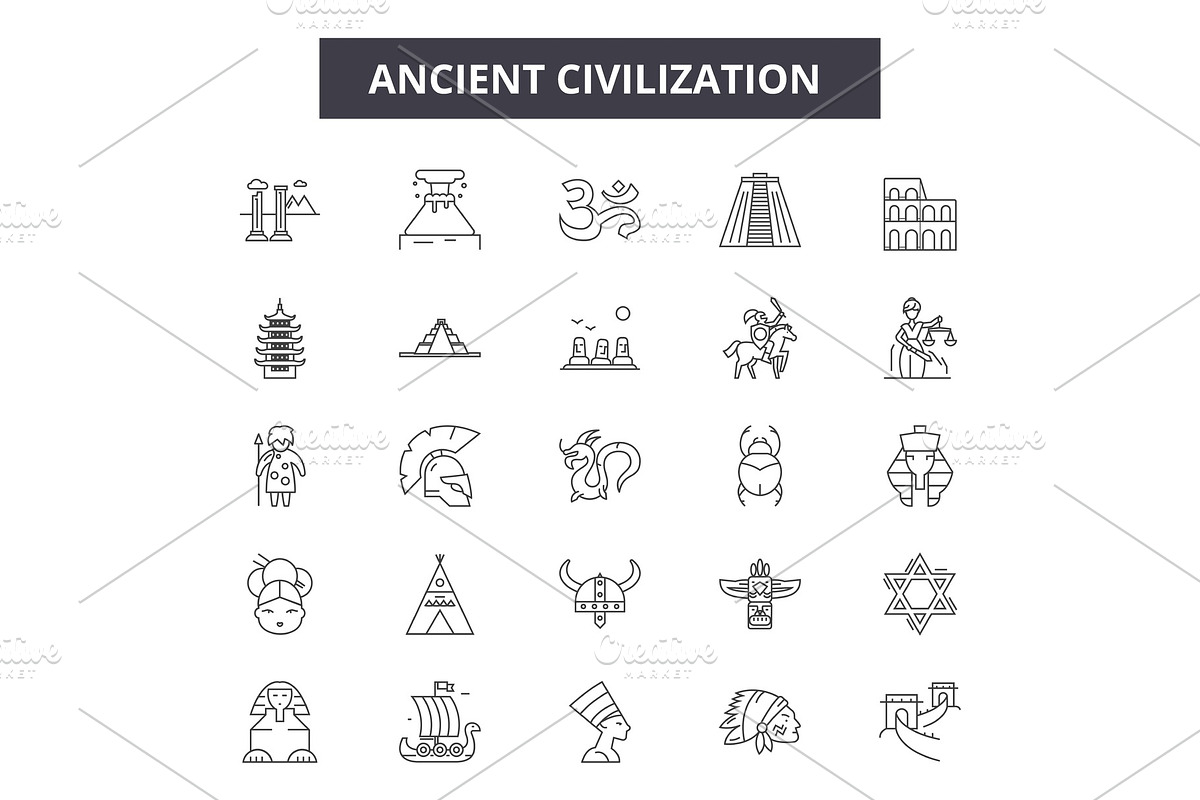 Ancient civilization line icons in Illustrations - product preview 8