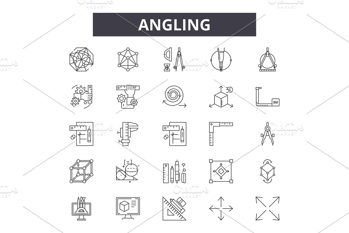 Angling line icons, signs set in Illustrations - product preview 8