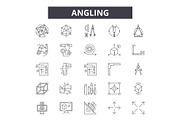 Angling line icons, signs set