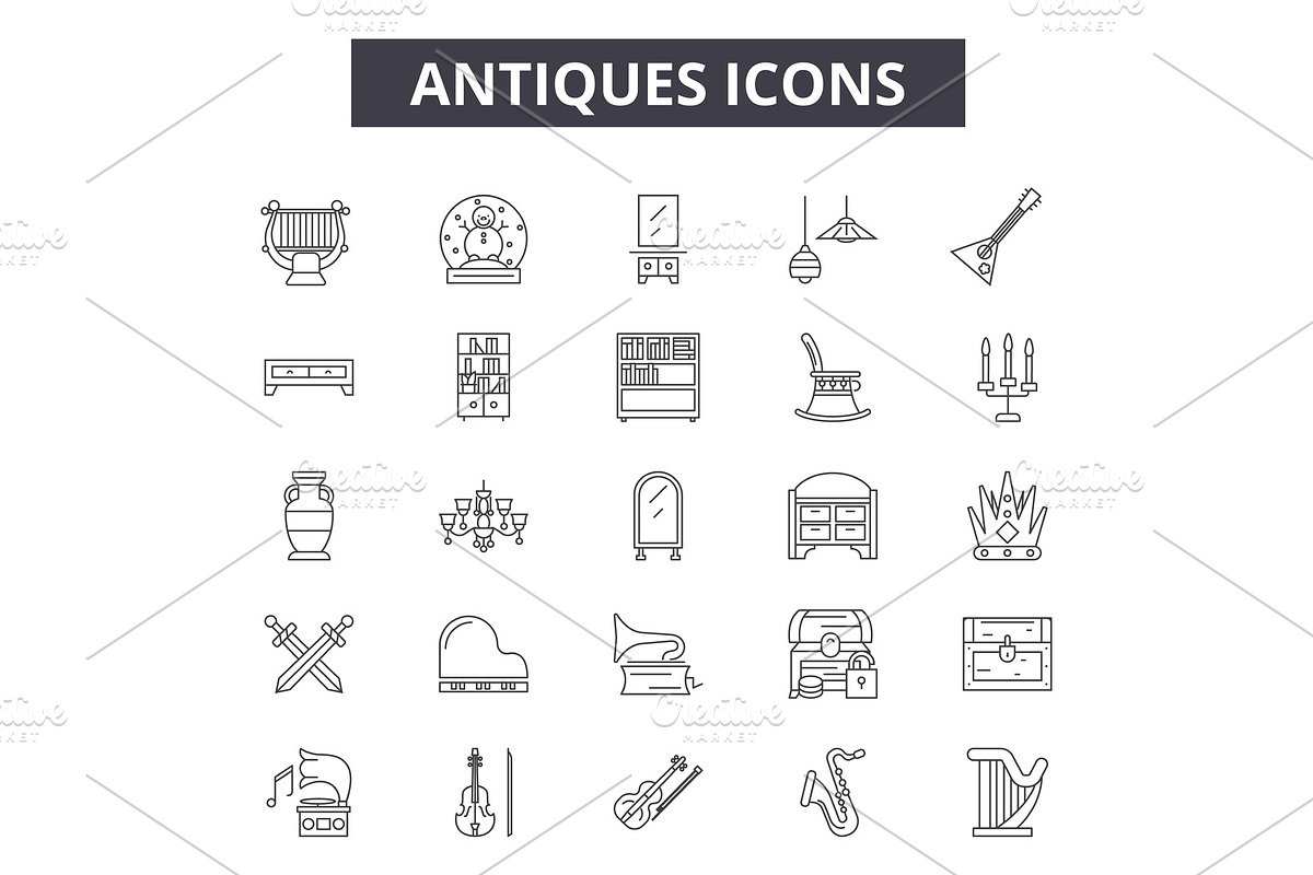 Antiques line icons, signs set in Illustrations - product preview 8