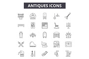 Antiques line icons, signs set