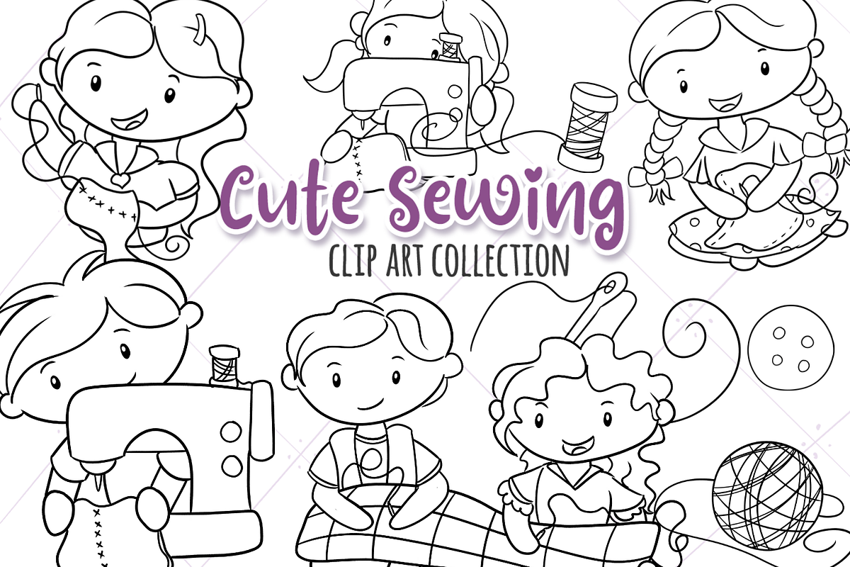 Cute Sewing Black and White in Illustrations - product preview 8