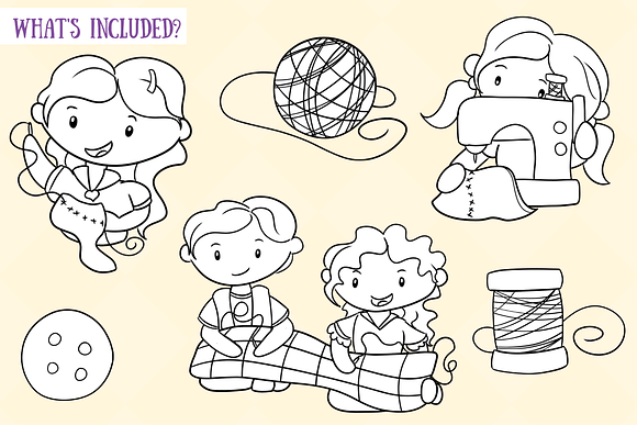 Cute Sewing Black and White in Illustrations - product preview 1