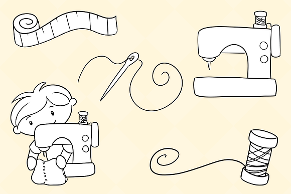 Cute Sewing Black and White in Illustrations - product preview 2