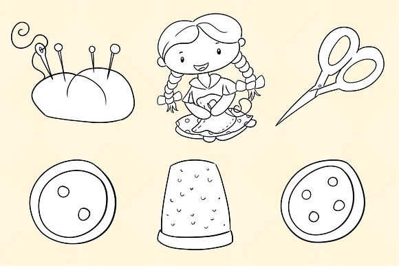 Cute Sewing Black and White in Illustrations - product preview 3