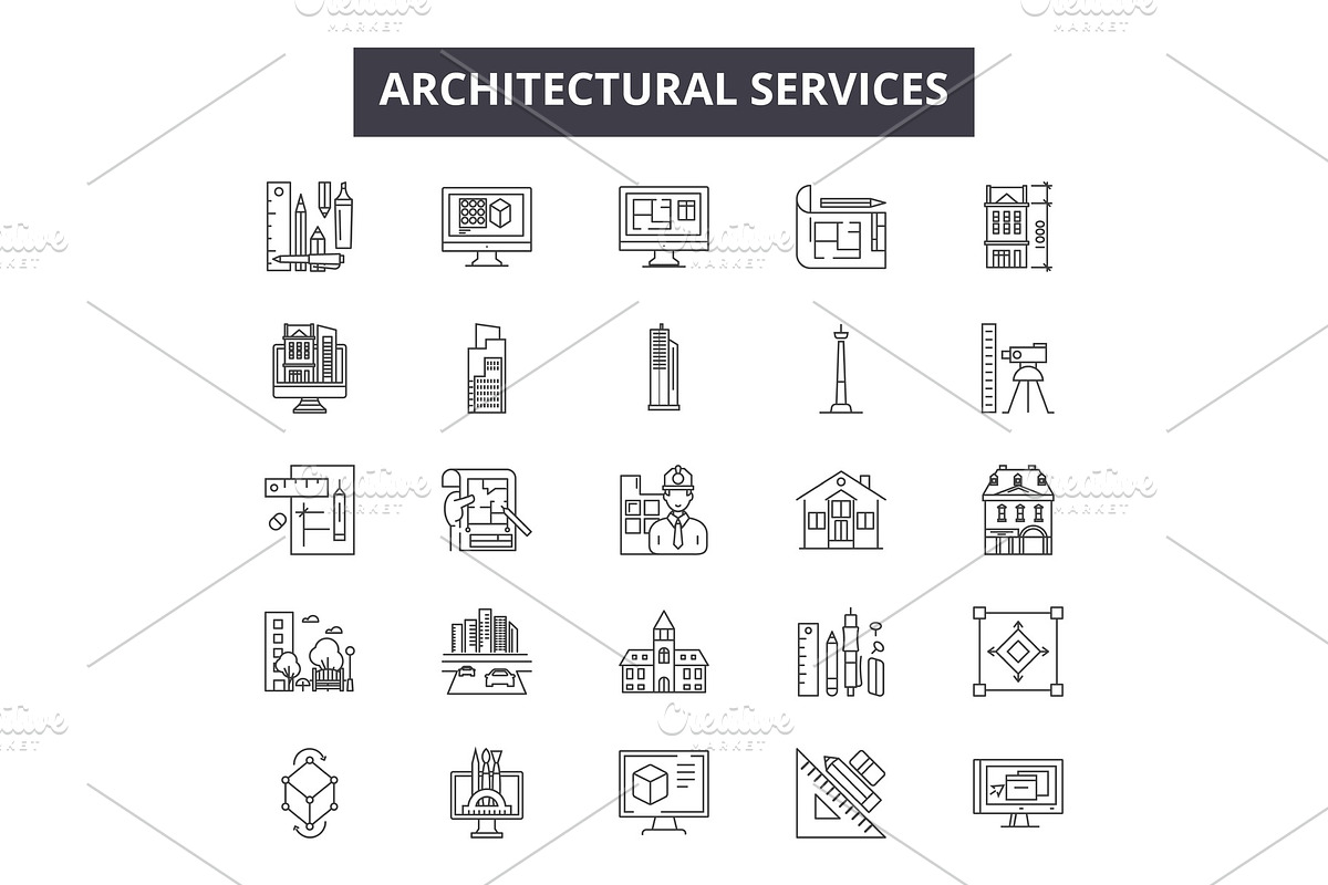 Architechtural services line icons in Illustrations - product preview 8