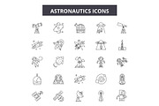 Astronautics line icons, signs set