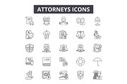 Attorneys line icons, signs set