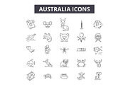 Australia line icons, signs set