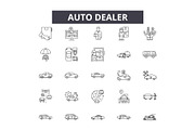 Auto dealer line icons, signs set