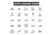 Auto leasing line icons, signs set