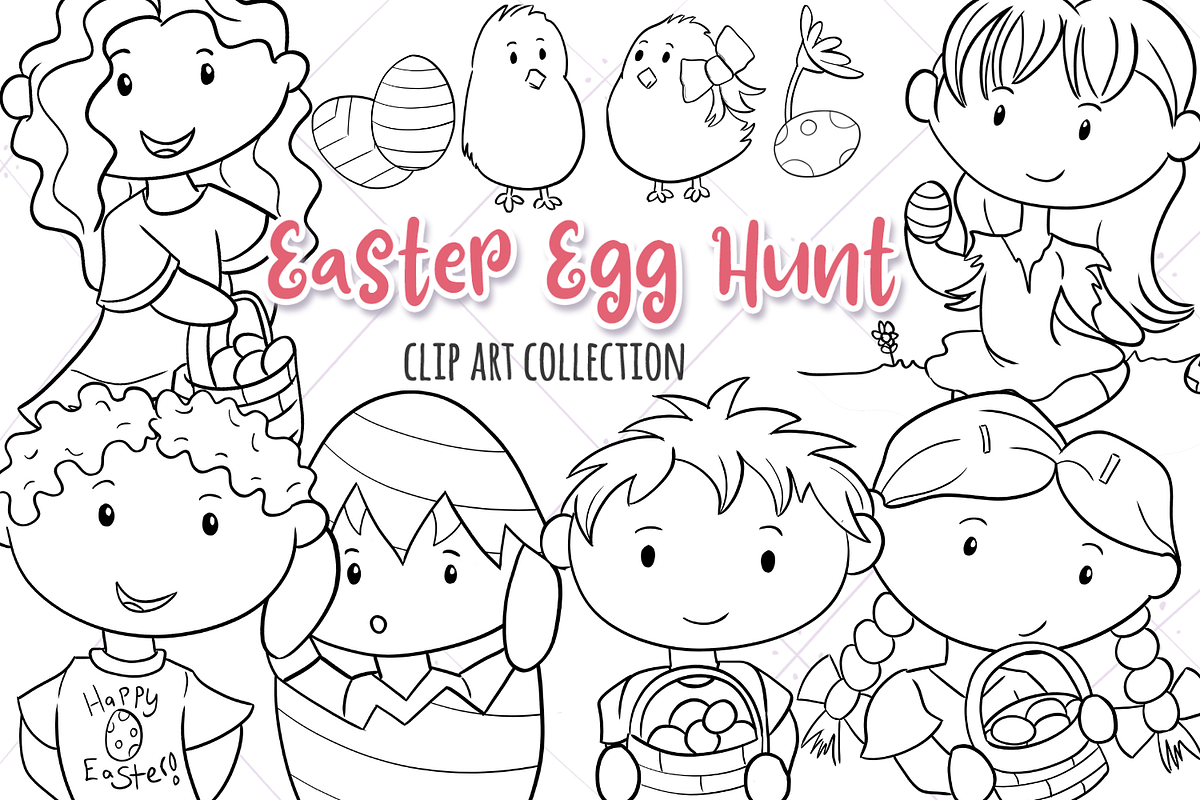 Easter Egg Hunt Black and White in Illustrations - product preview 8