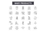 Baby products line icons, signs set