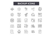 Backup line icons, signs set, vector